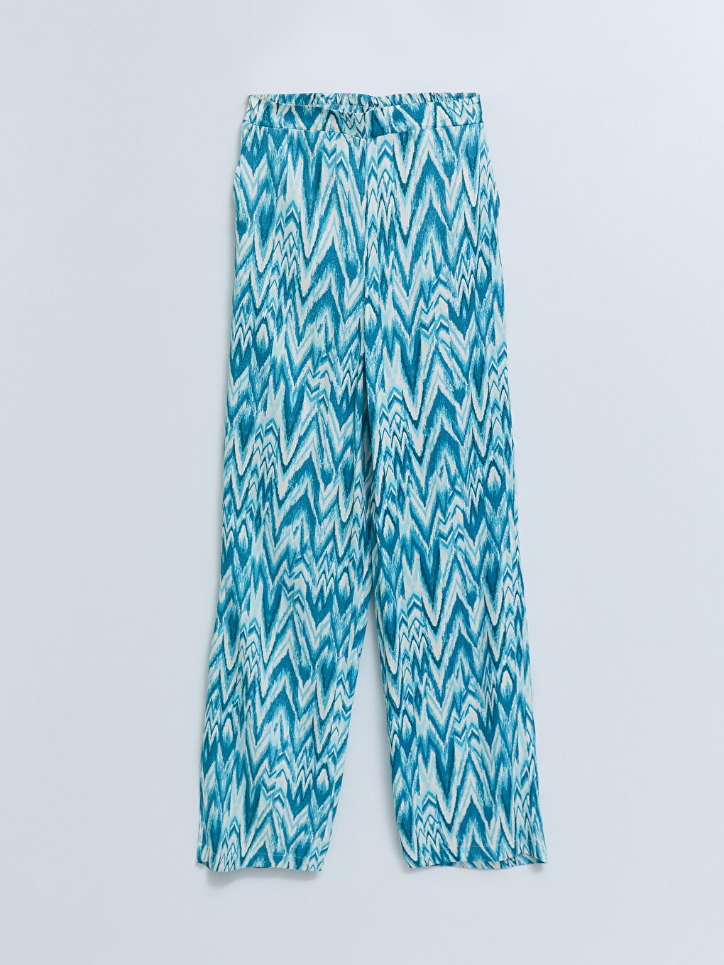 Mavi Beli Lastikli Desenli Viskon Kadın Pantolon-6