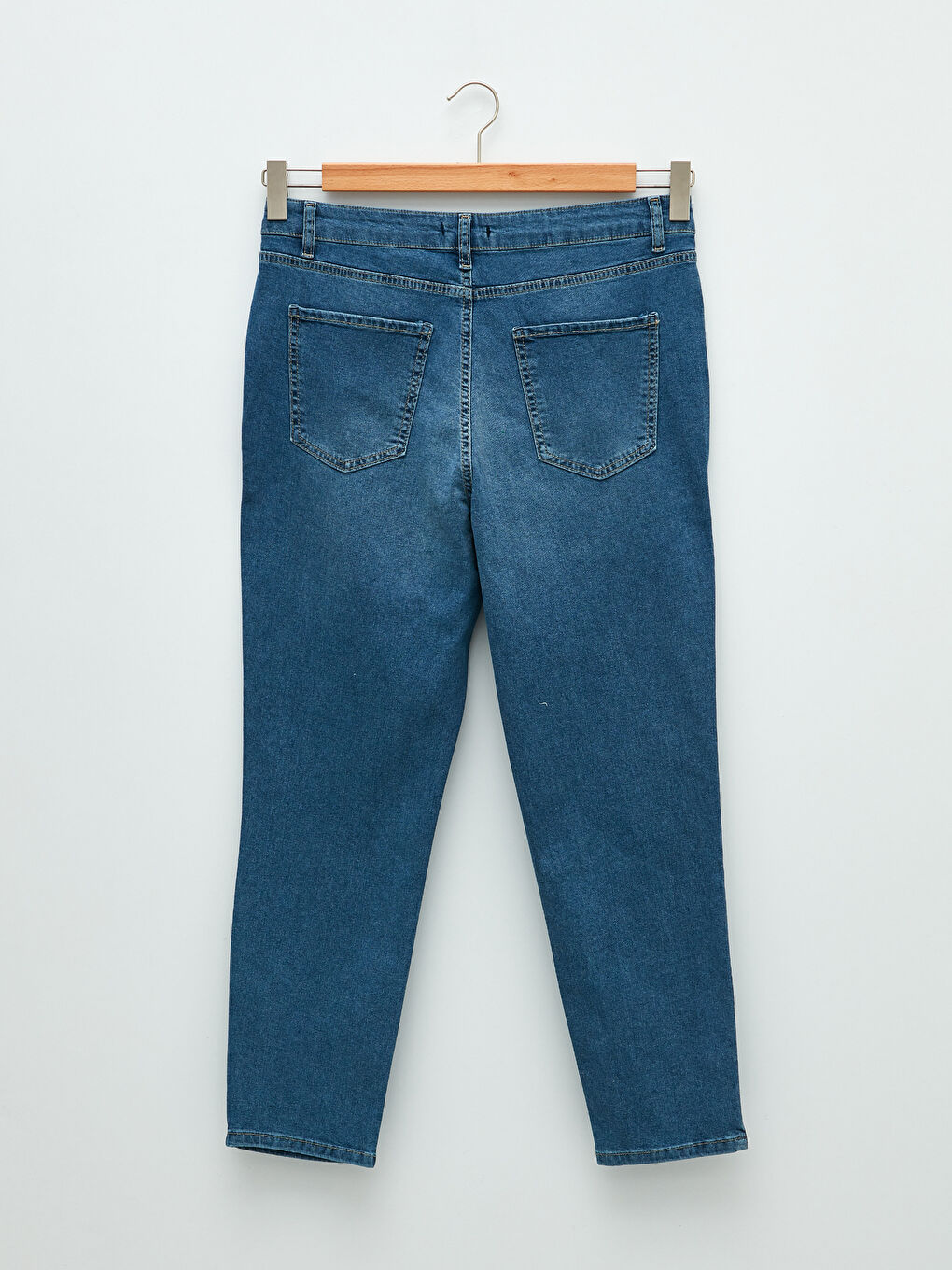 İndigo Büyük Beden Standart Fit Düz Cep Detaylı Kadın Rodeo Jean Pantolon-6