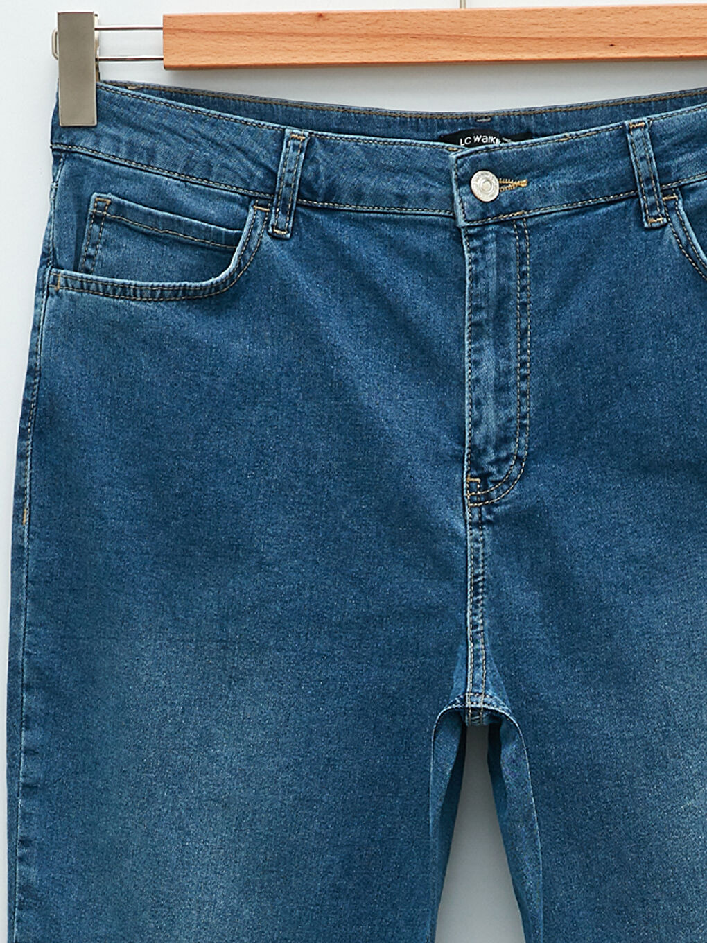 İndigo Büyük Beden Standart Fit Düz Cep Detaylı Kadın Rodeo Jean Pantolon-7