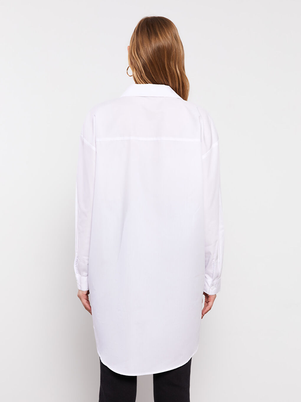 قميص تونيك حوامل بوبلين كم طويل سادة-4