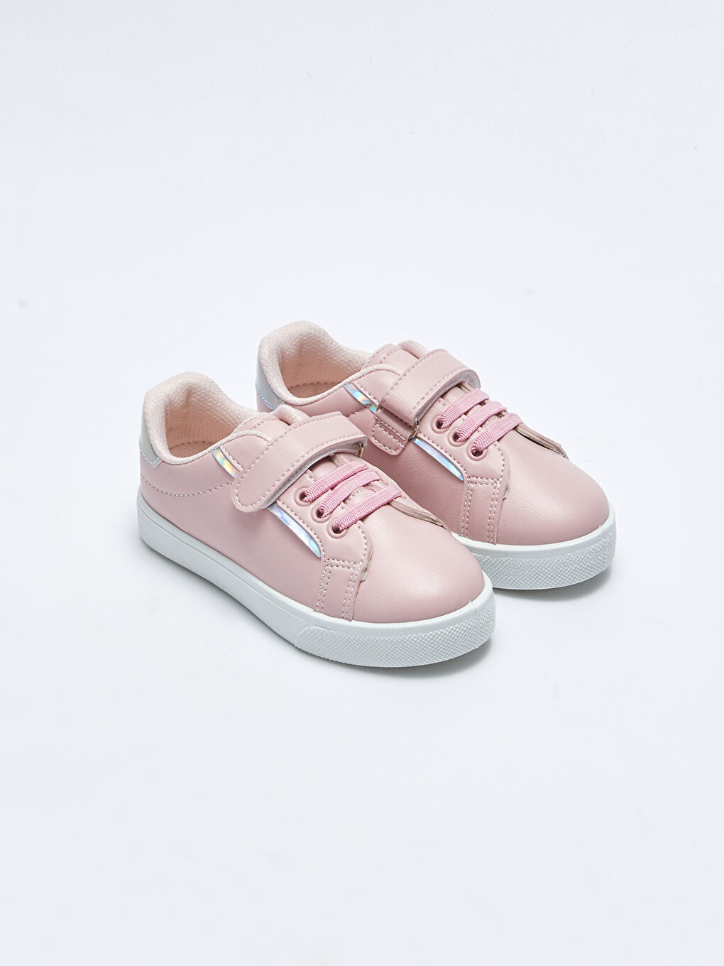 Pembe Deri Görünümlü Bağcık ve Cırt Cırtlı Kız Çocuk Spor Ayakkabı