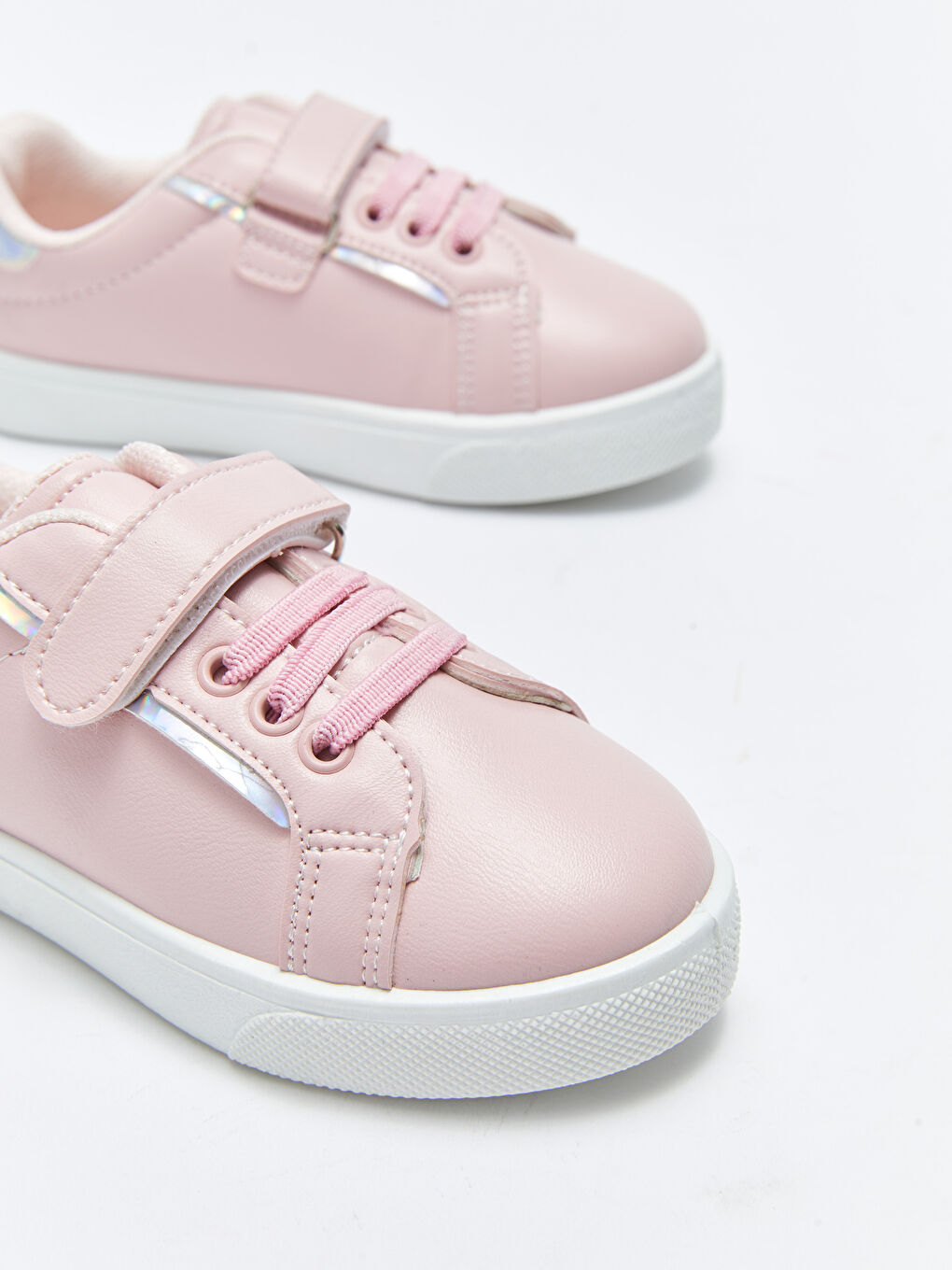 Pembe Deri Görünümlü Bağcık ve Cırt Cırtlı Kız Çocuk Spor Ayakkabı-2