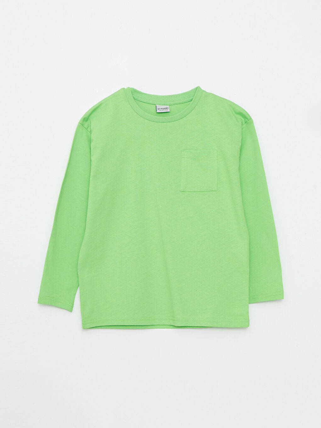 Yeşil Bisiklet Yaka Baskılı Uzun Kollu Pamuklu Erkek Çocuk Tişört