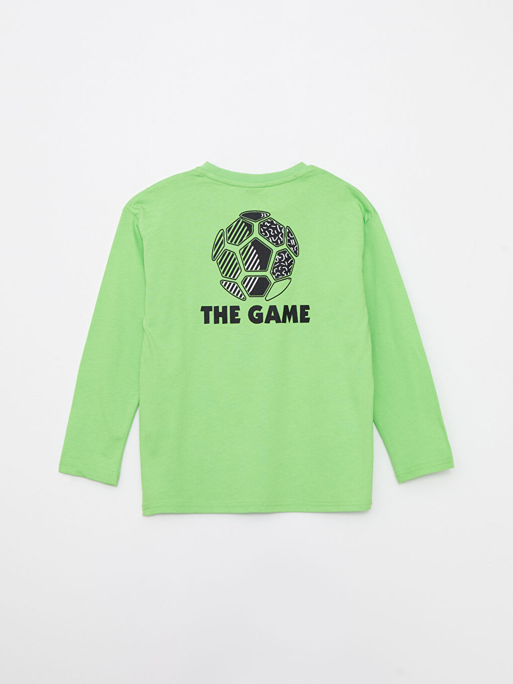 Yeşil Bisiklet Yaka Baskılı Uzun Kollu Pamuklu Erkek Çocuk Tişört-1