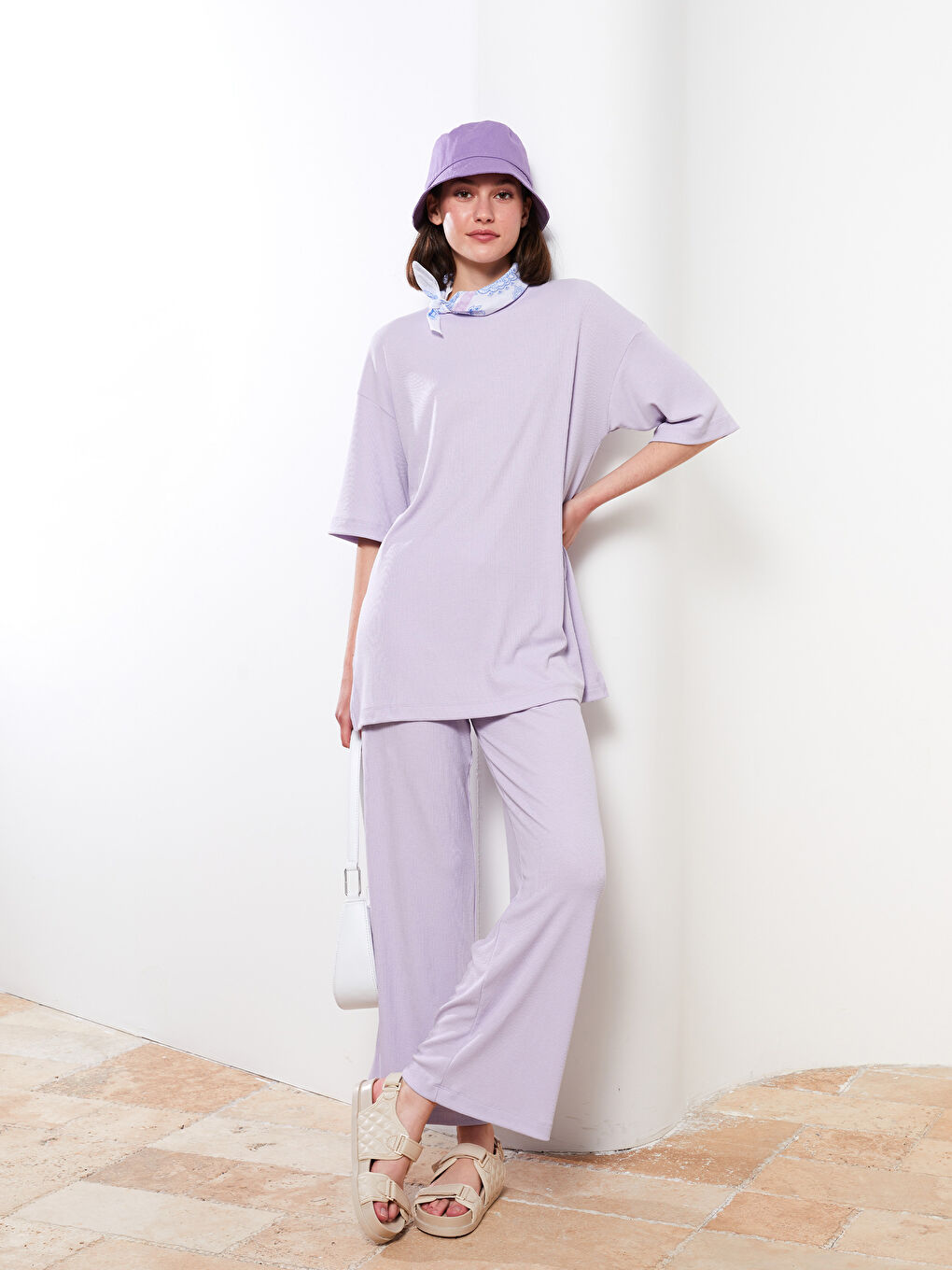 Lila Kadın Beli Lastikli Düz Eşofman Altı