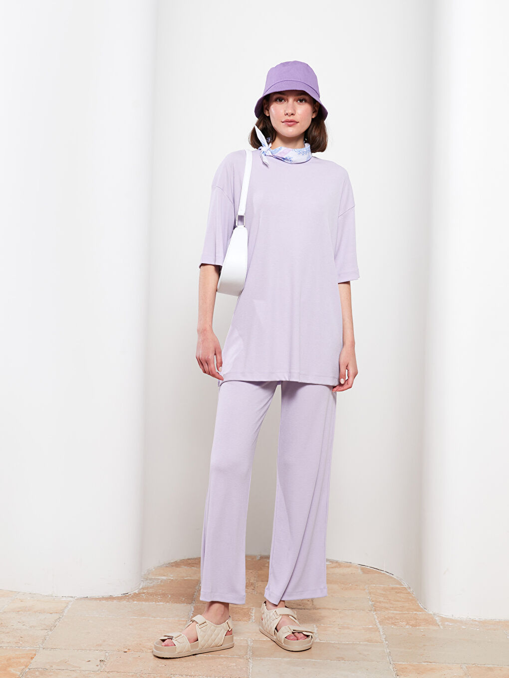 Lila Kadın Beli Lastikli Düz Eşofman Altı-1