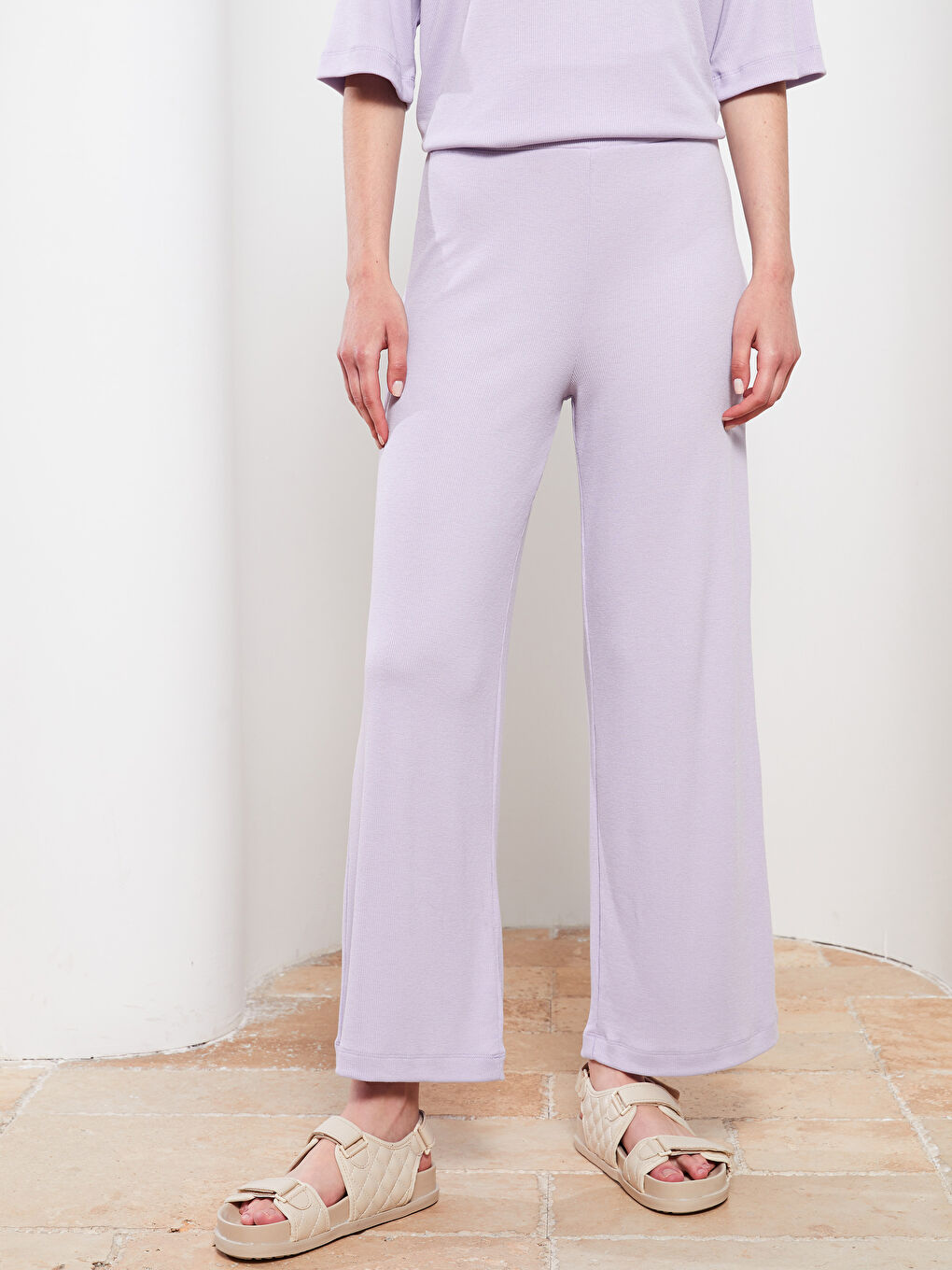Lila Kadın Beli Lastikli Düz Eşofman Altı-3