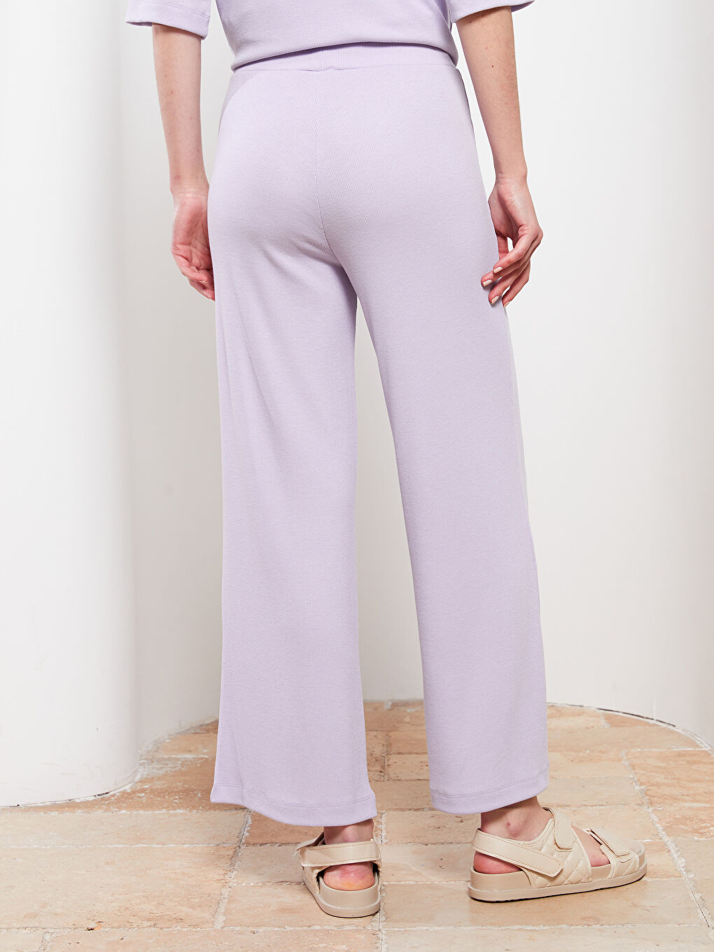 Lila Kadın Beli Lastikli Düz Eşofman Altı-4