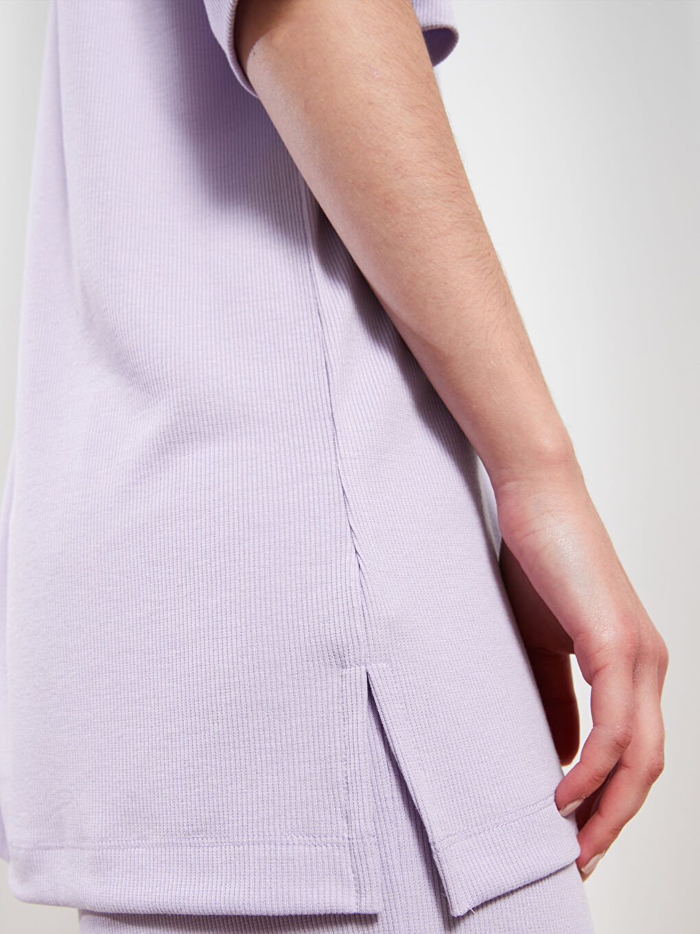 Tunică simplă cu mânecă scurtă și guler rotund pentru femei-3