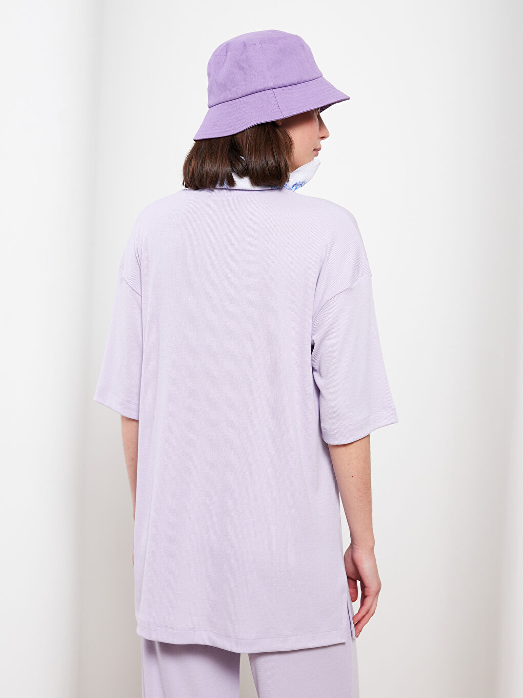 Tunică simplă cu mânecă scurtă și guler rotund pentru femei-4