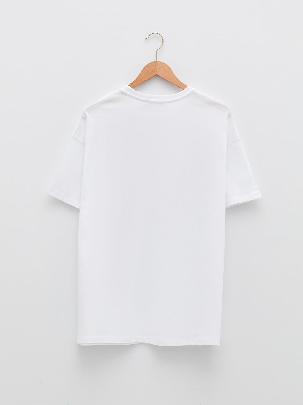 Beyaz Bisiklet Yaka Baskılı Kısa Kollu Oversize Pamuklu Kadın Tişört-5