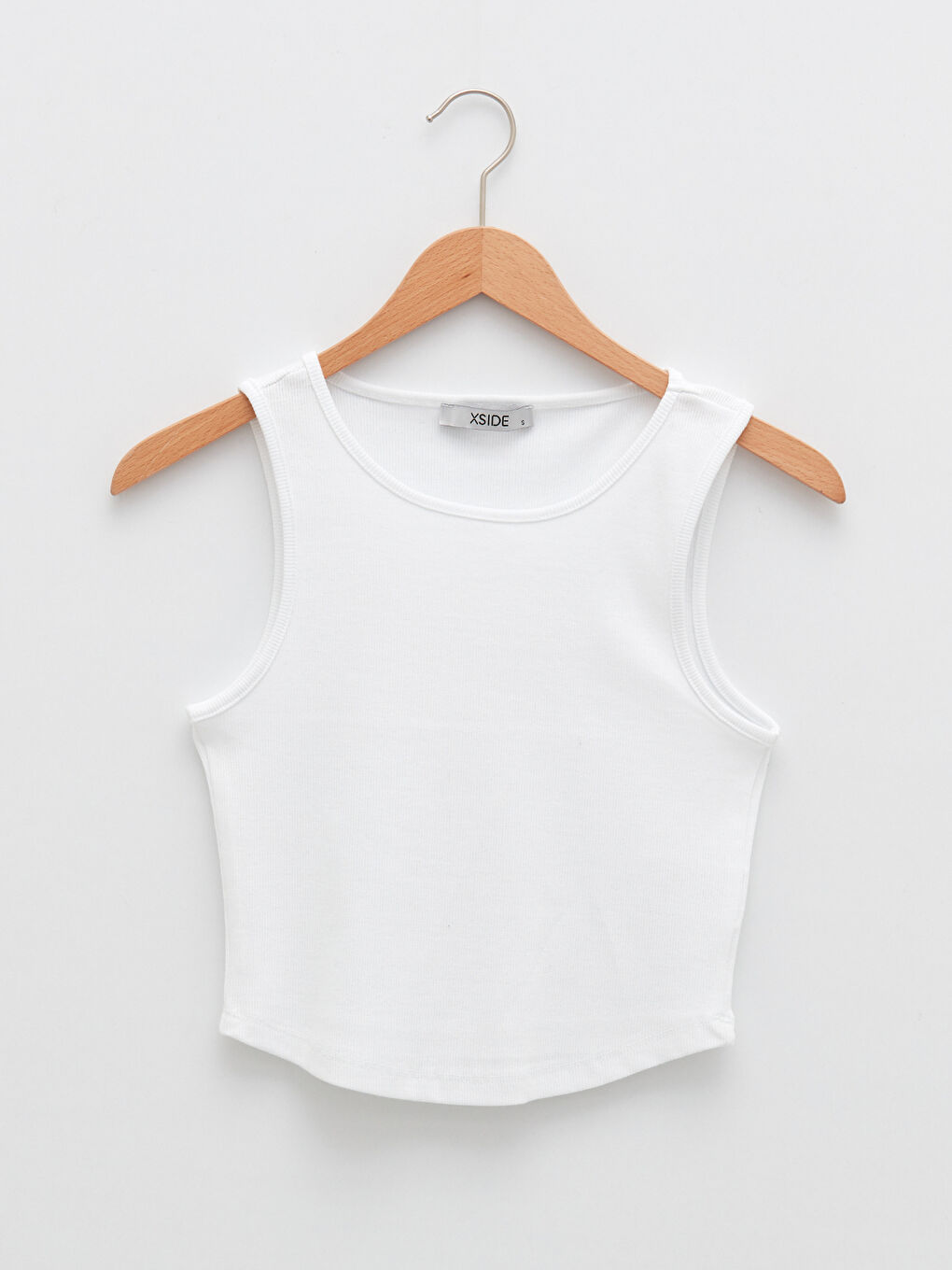 Beyaz Kadın Bisiklet Yaka Düz Kolsuz Crop-6