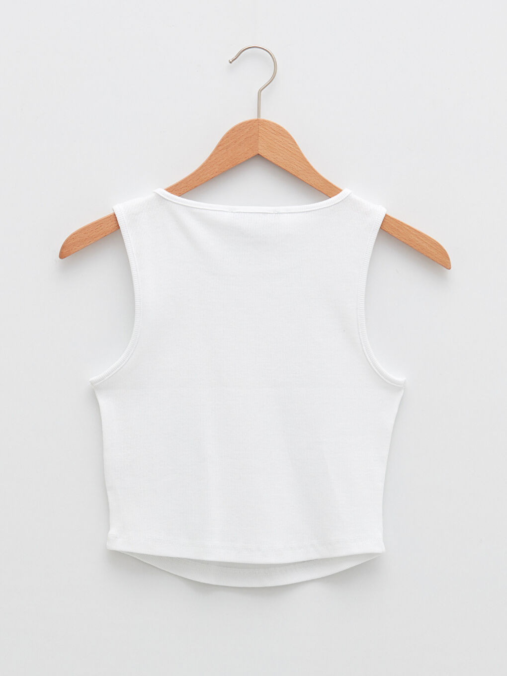 Beyaz Kadın Bisiklet Yaka Düz Kolsuz Crop-7