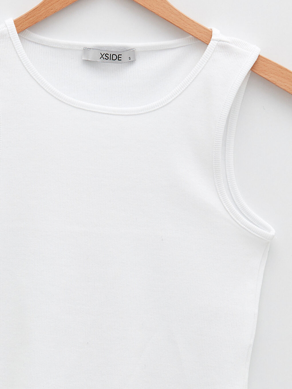 Beyaz Kadın Bisiklet Yaka Düz Kolsuz Crop-8