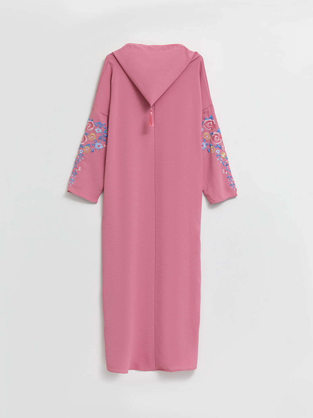 Pembe Kapüşonlu Nakışlı Uzun Kollu Kadın Elbise-11