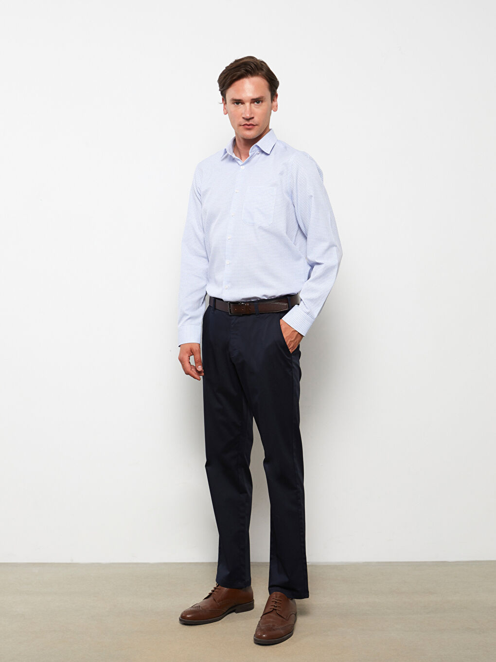 Regular Fit Long Sleeve Plaid Poplin Men's Shirt -S2GK24Z8-LLC