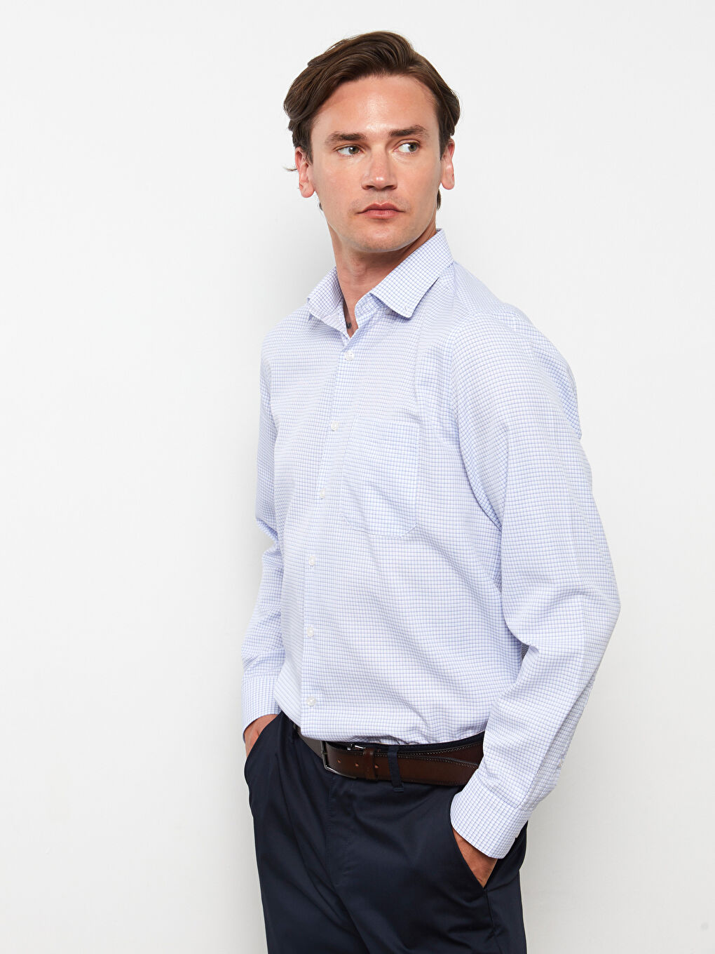 Regular Fit Long Sleeve Plaid Poplin Men's Shirt -S2GK24Z8-LLC