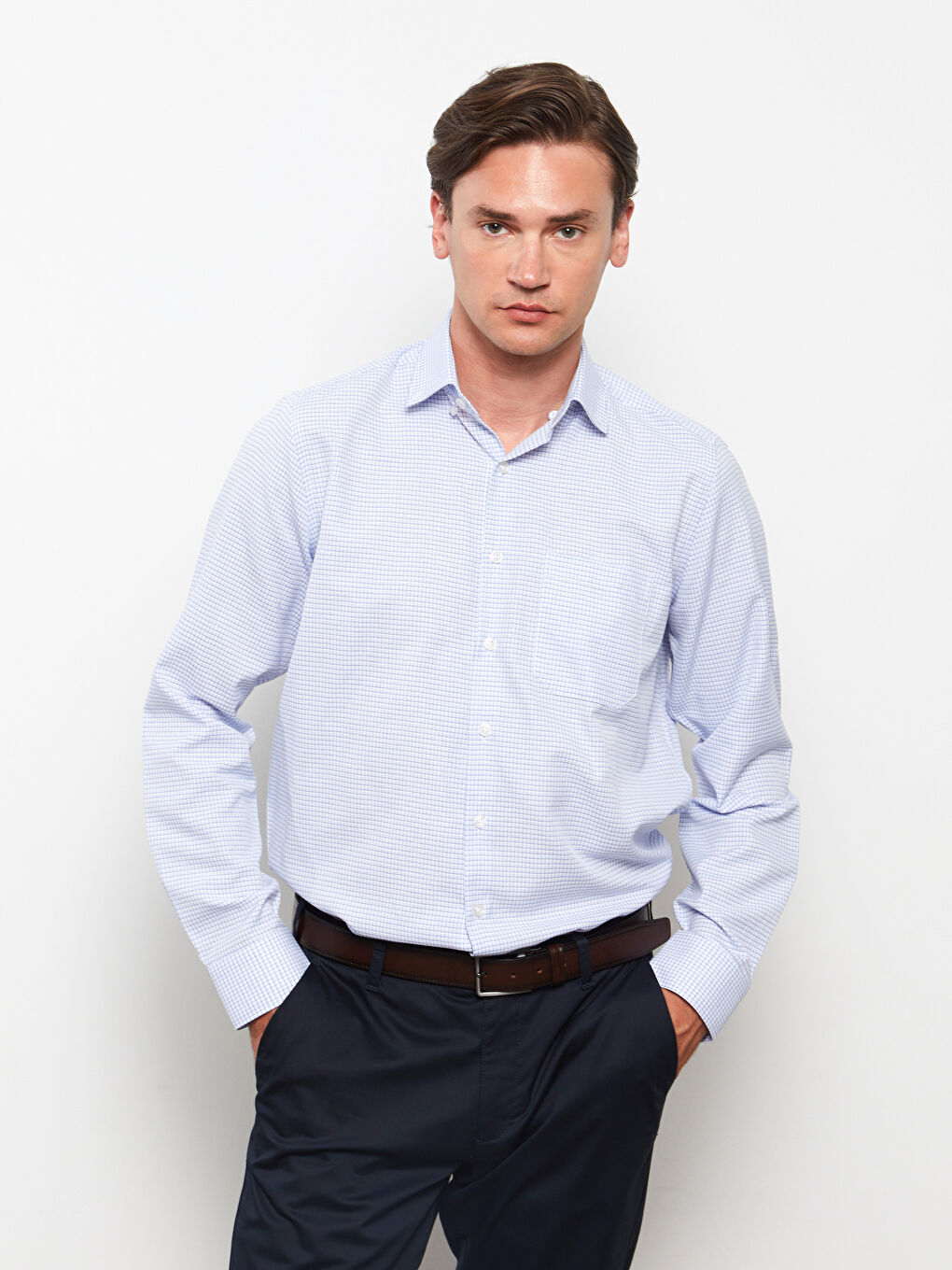 Regular Fit Long Sleeve Plaid Poplin Men's Shirt -S2GK24Z8-LLC