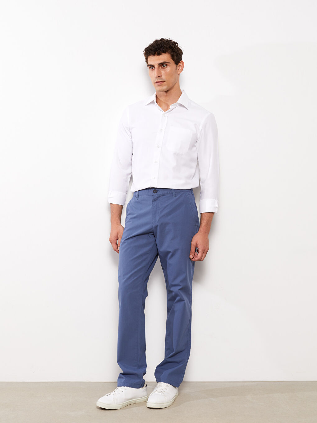 İndigo Geniş Kalıp Erkek Chino Pantolon-1