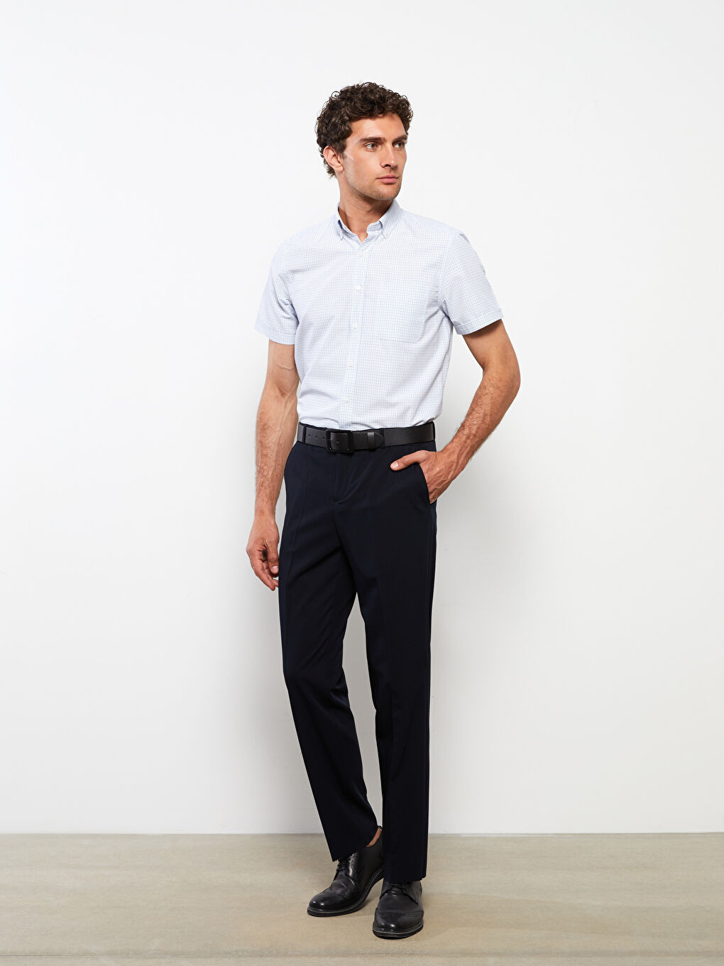 Regular Fit Short Sleeve Plaid Poplin Men's Shirt -S2GK28Z8-LPT