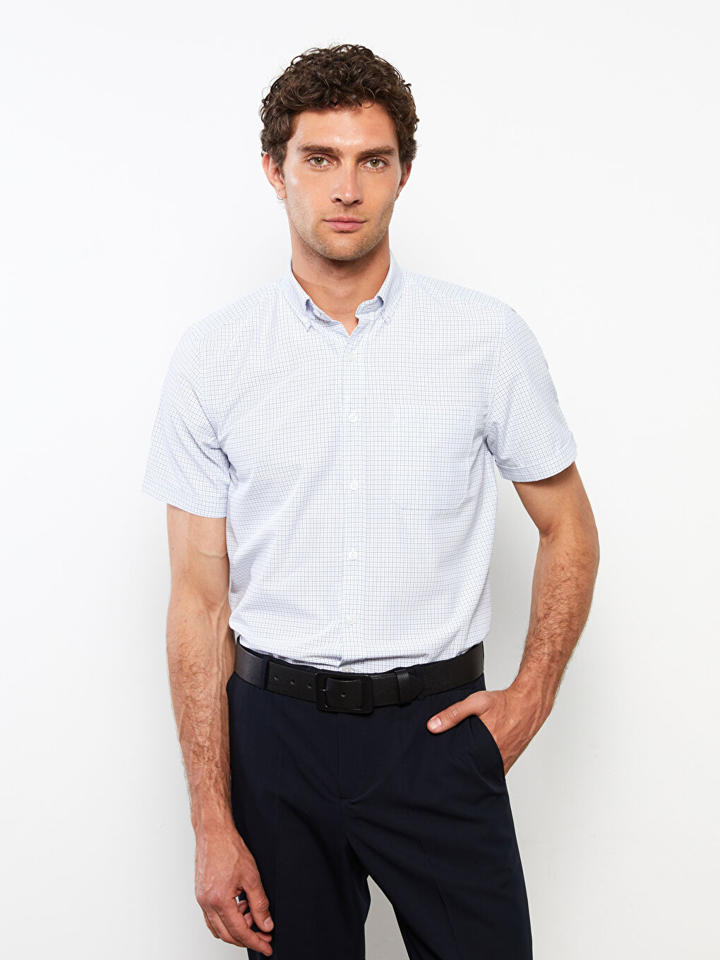 Regular Fit Short Sleeve Plaid Poplin Men's Shirt -S2GK28Z8-LPT