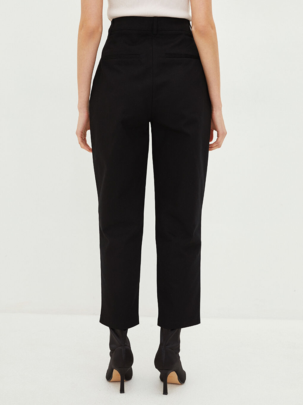 بنطلون سادة عالي الخصر بقصة عادية للسيدات-7