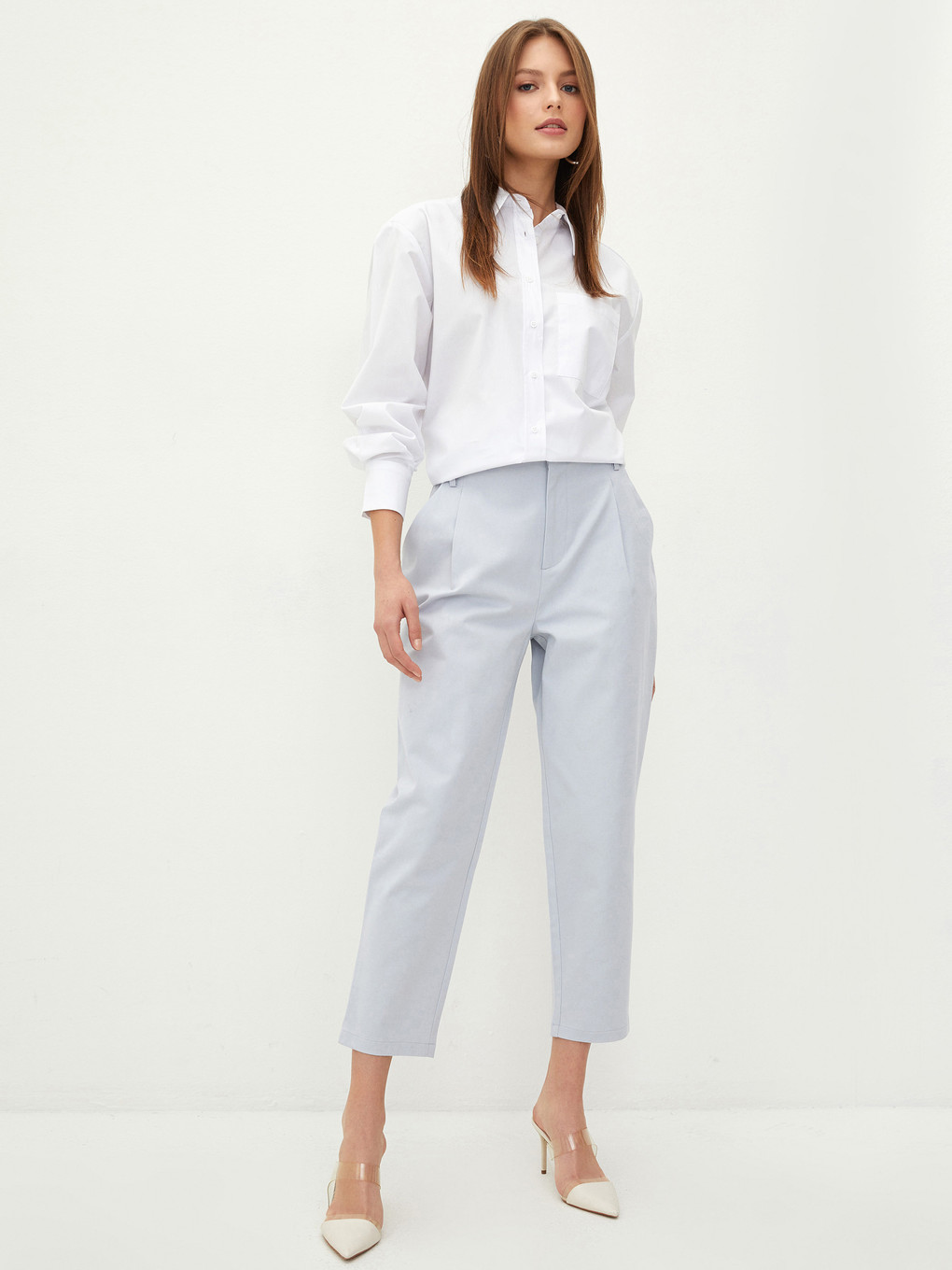 Women's High Waist Regular Fit Plain Trousers-3