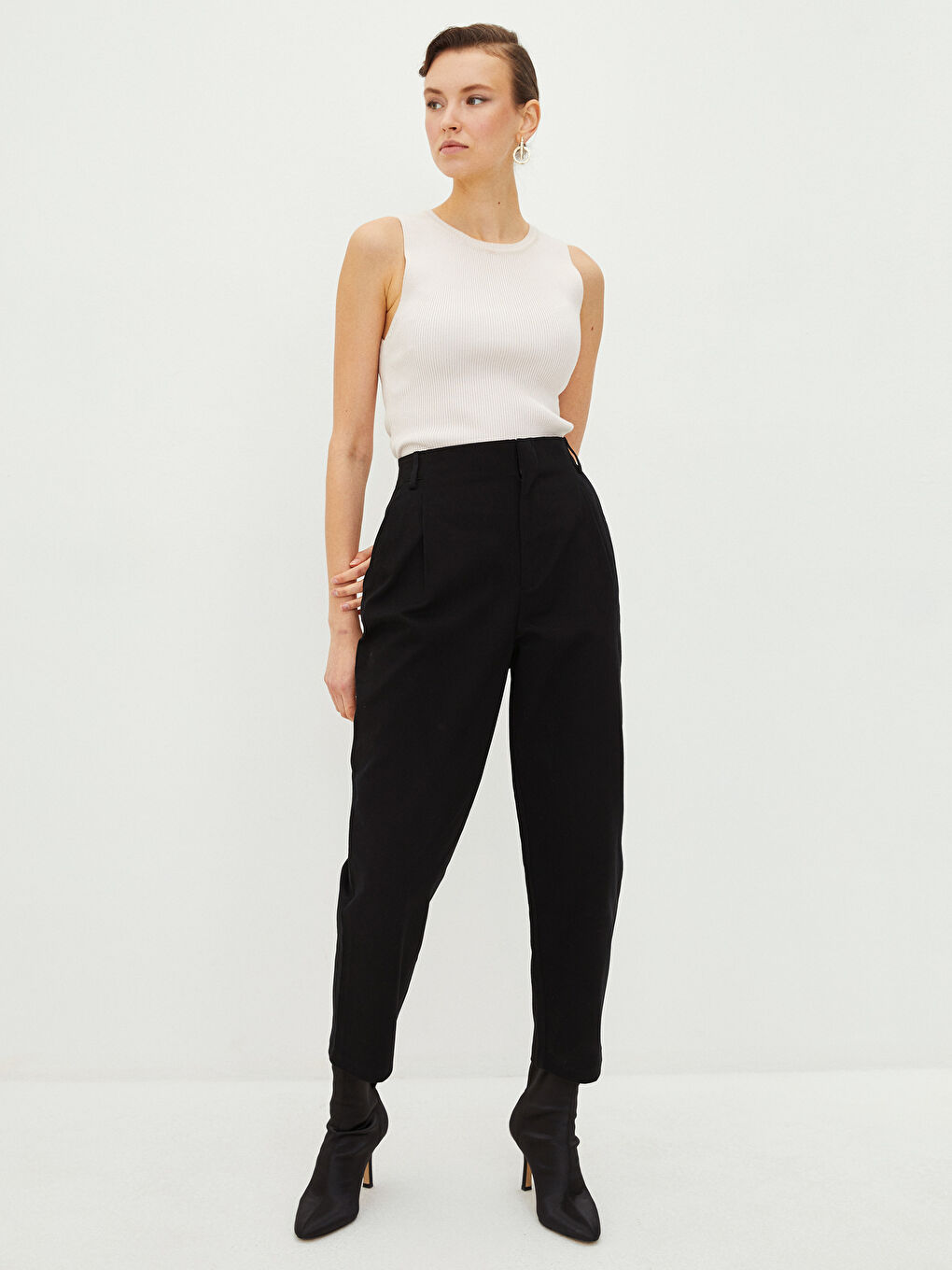 بنطلون سادة عالي الخصر بقصة عادية للسيدات-2