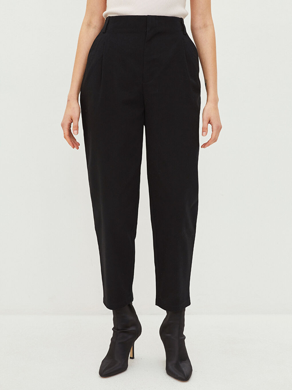 بنطلون سادة عالي الخصر بقصة عادية للسيدات-4