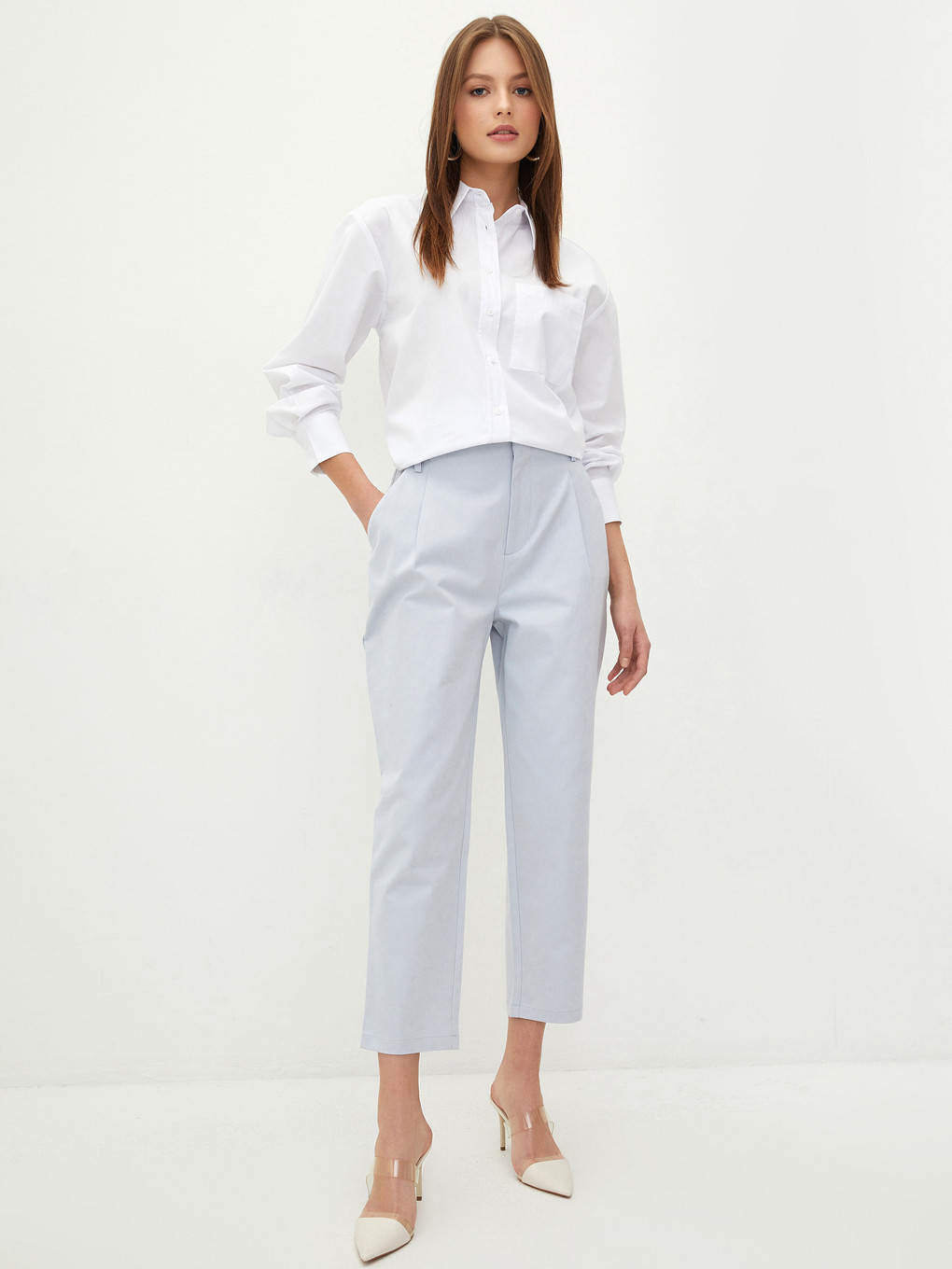Women's High Waist Regular Fit Plain Trousers