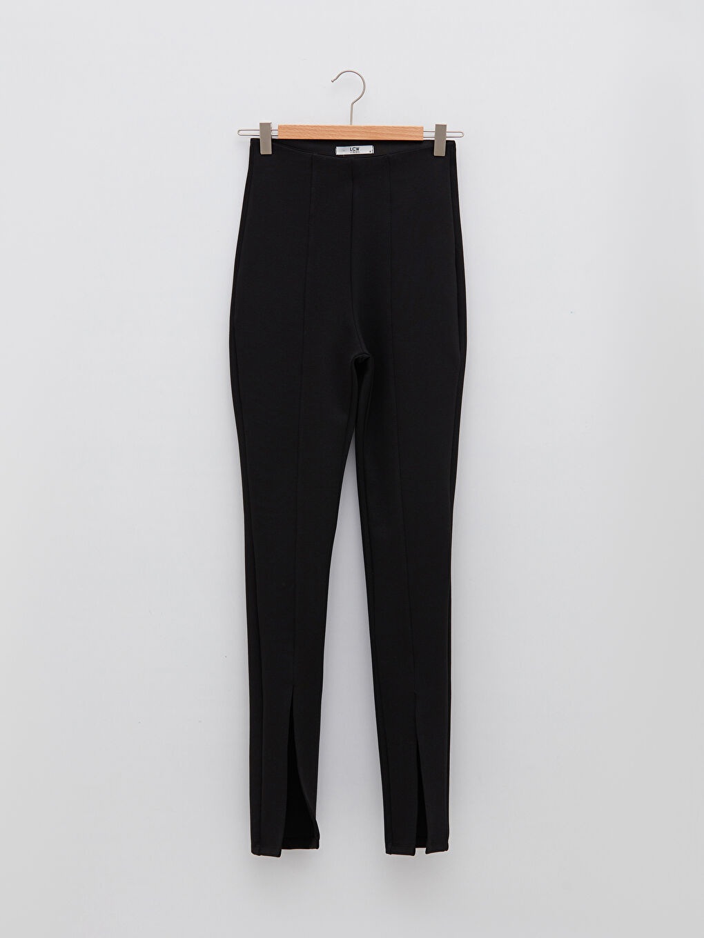 Siyah Beli Lastikli Düz Paçaları Yırtmaç Detaylı Kadın Tayt Pantolon-5