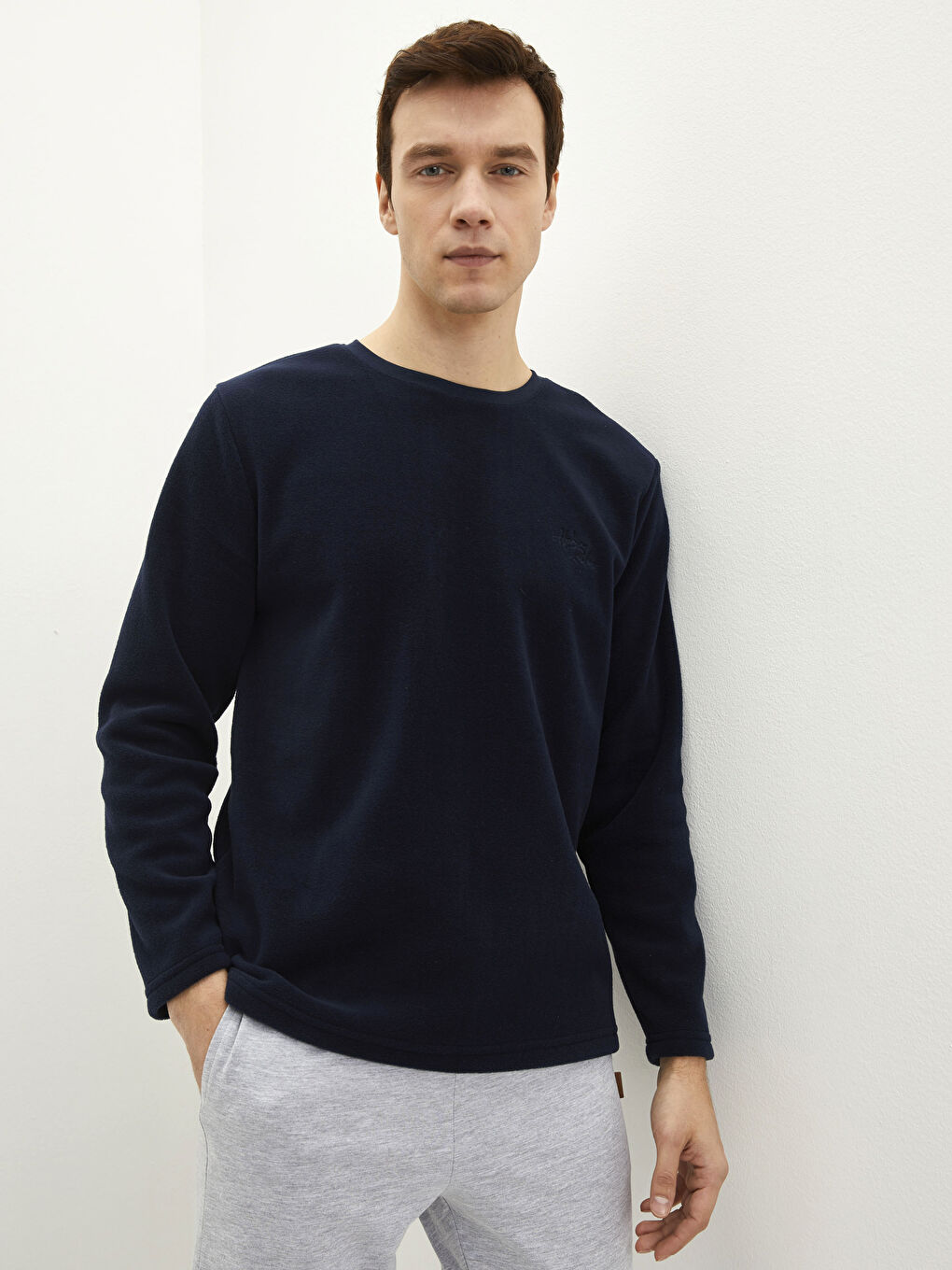 Lacivert Bisiklet Yaka Uzun Kollu Pamuklu Erkek Atlet