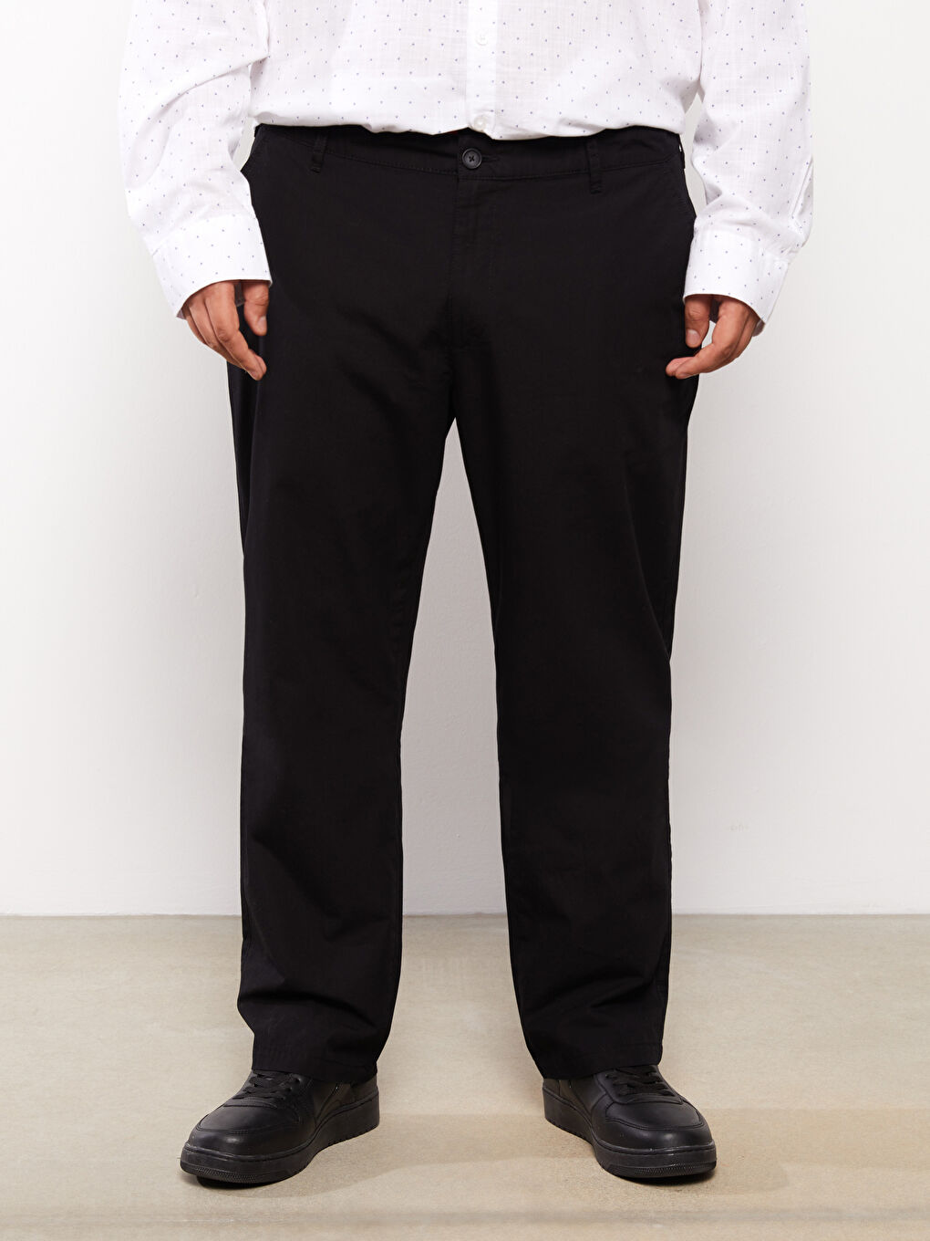 Siyah Rahat Kalıp Erkek Chino Pantolon-3