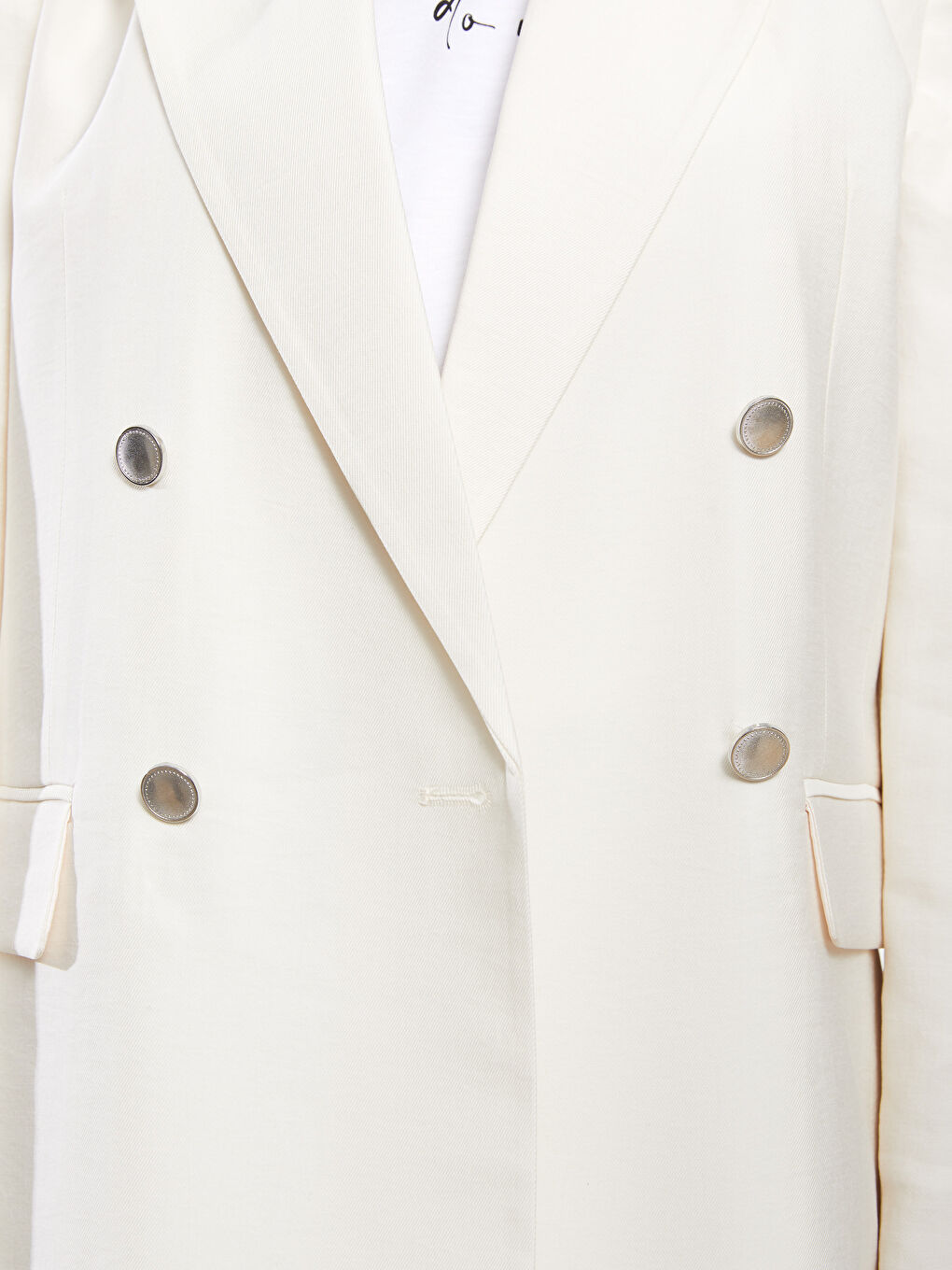 Ekru Önden Düğme Kapamalı Düz Uzun Kollu Kadın Blazer Ceket-4