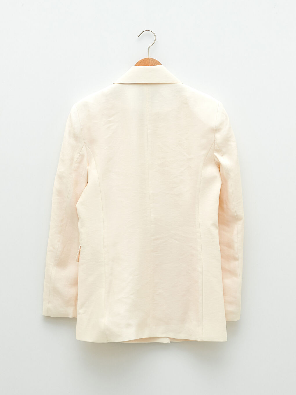 Ekru Önden Düğme Kapamalı Düz Uzun Kollu Kadın Blazer Ceket-7