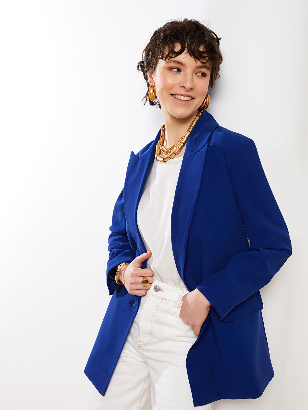 Veste Blazer à Boutons Manches Longues Régulier pour Femmes-4