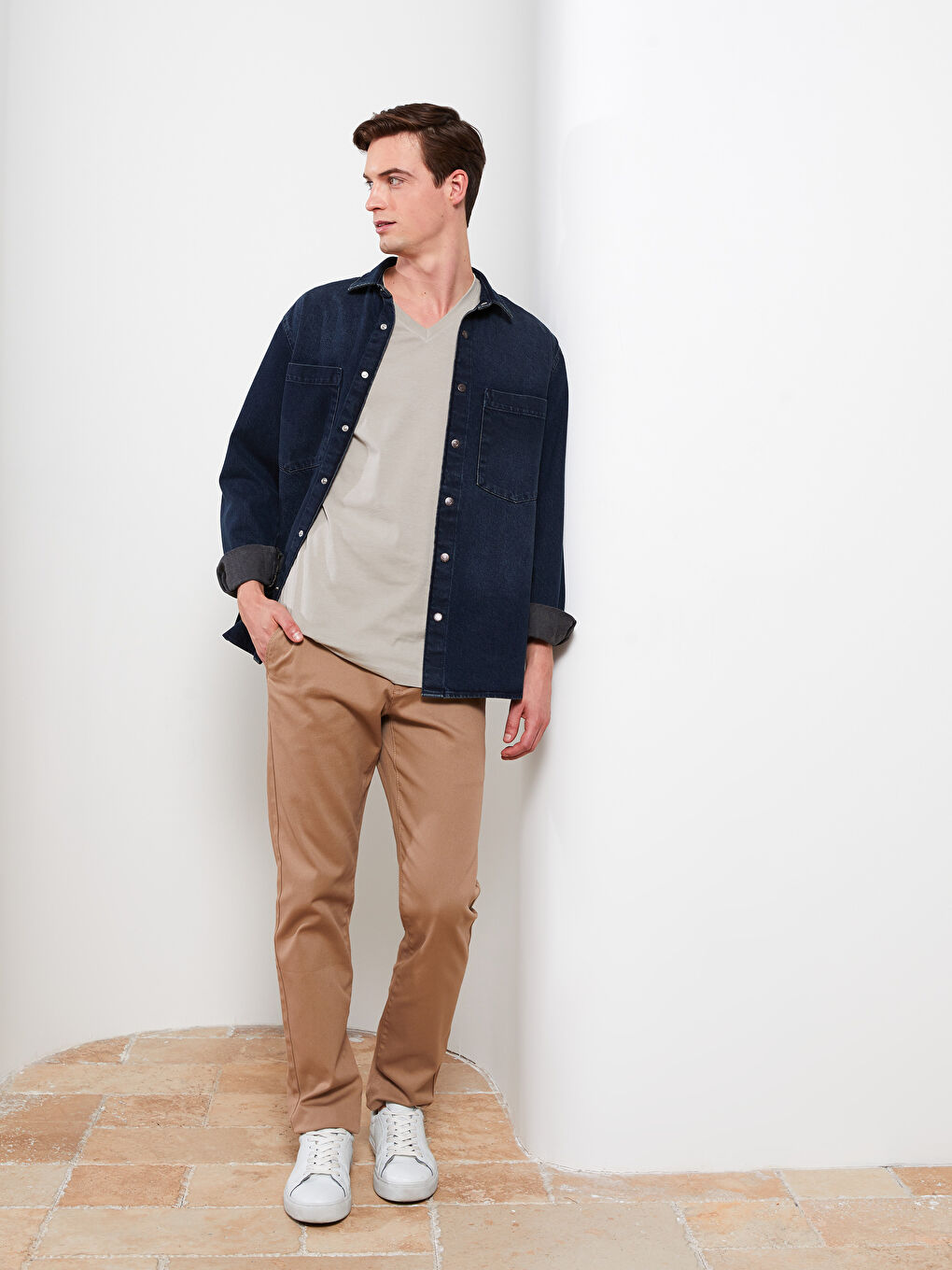 Bej Slim Fit Gabardin Erkek Pantolon