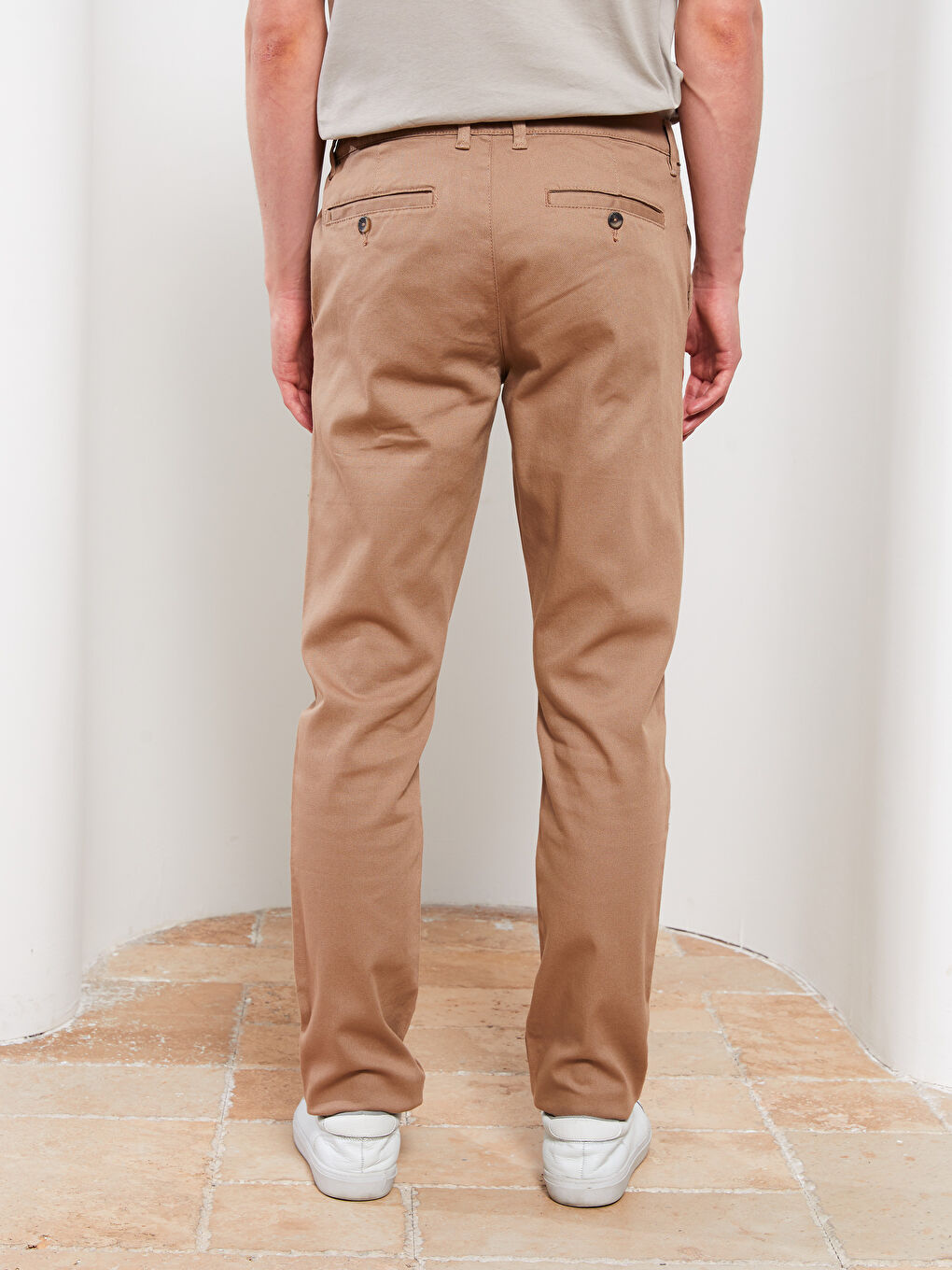 Bej Slim Fit Gabardin Erkek Pantolon-3