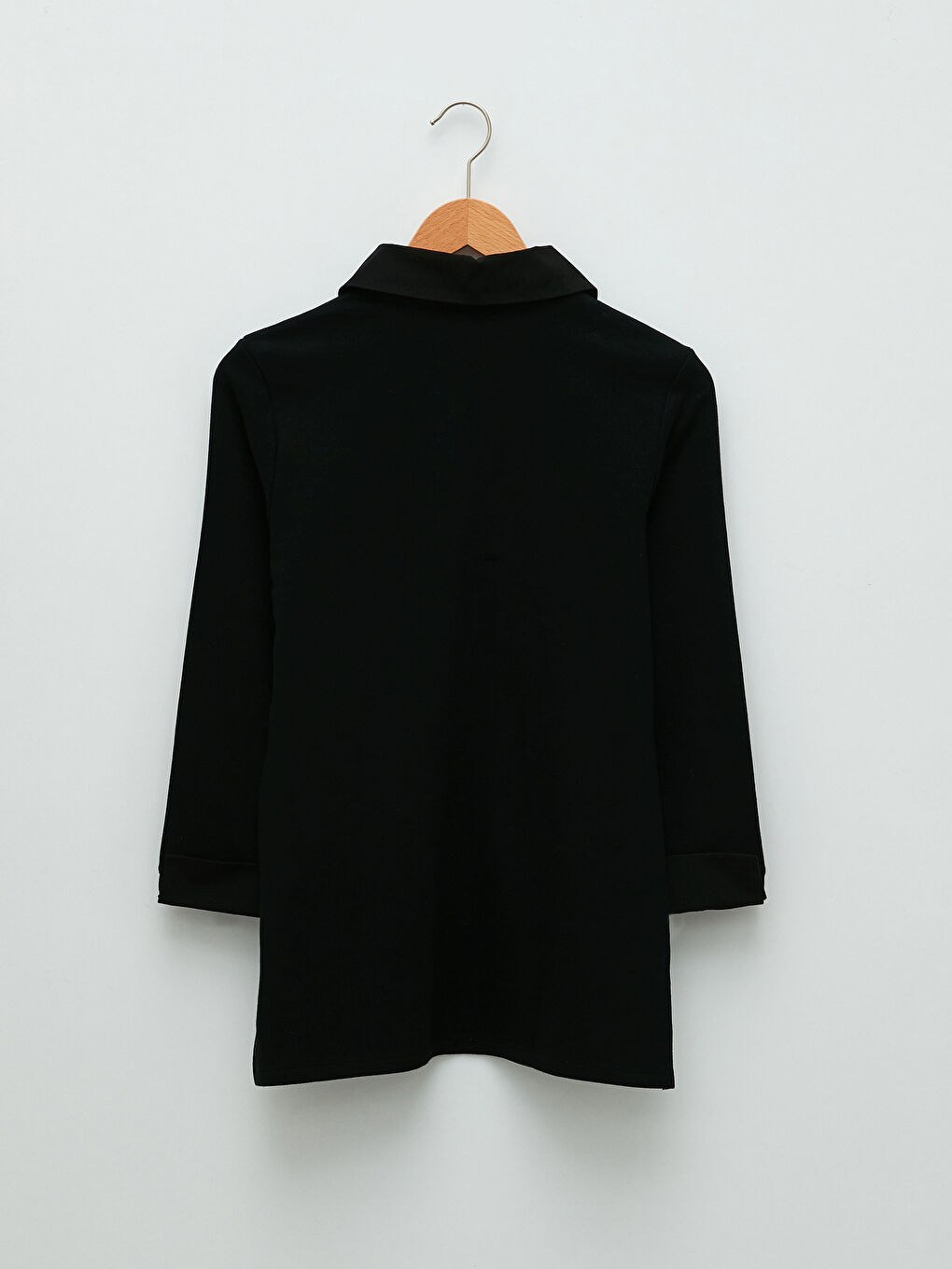 Siyah Polo Yaka Düz Uzun Kollu Kadın Sweatshirt-6