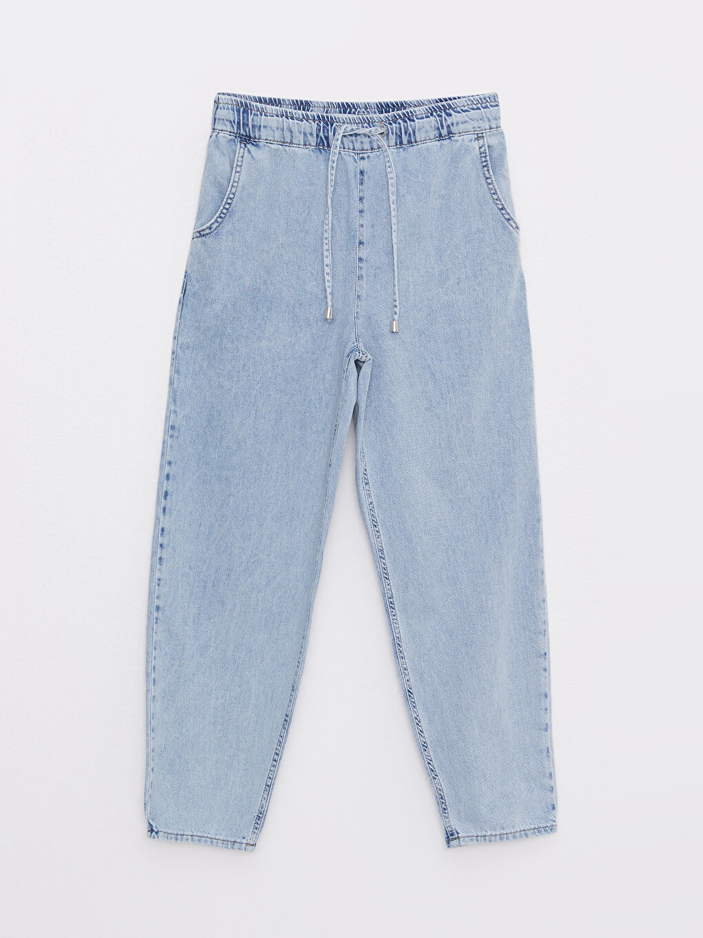 İndigo Yüksek Bel Mom Fit Düz Cep Detaylı Kadın Rodeo Jean Pantolon-5