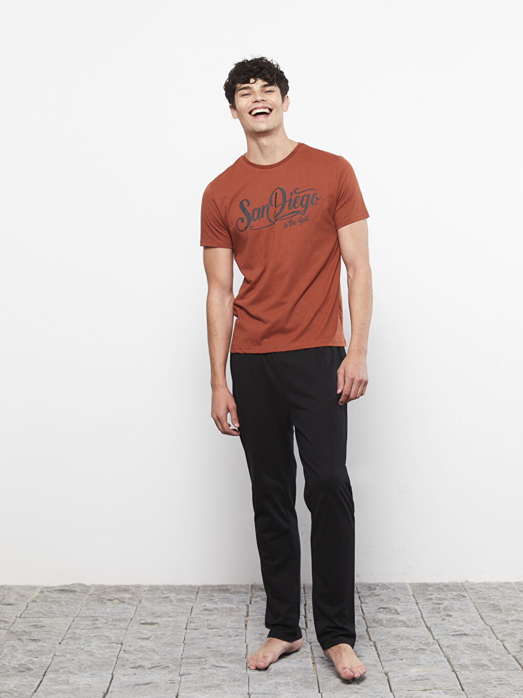 Kahverengi Standart Kalıp Erkek Pijama Takımı