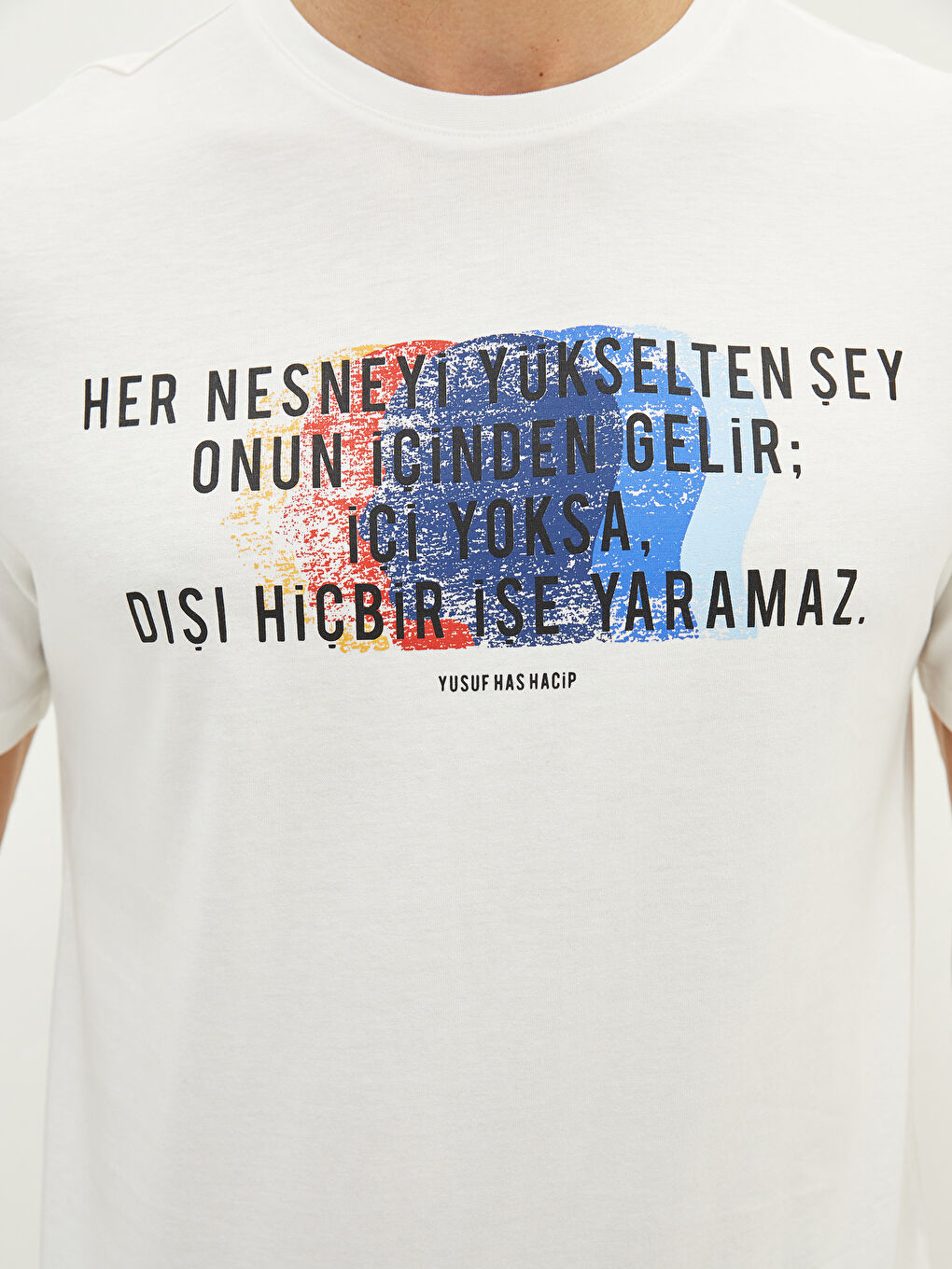 Ekru Bisiklet Yaka Kısa Kollu Baskılı Penye Erkek Tişört-3