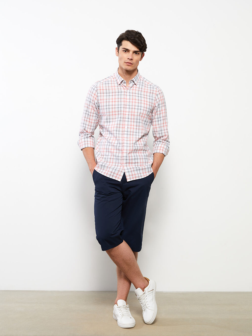 Slim Fit Long Sleeve Plaid Poplin Men Shirt -S2GL04Z8-LLV