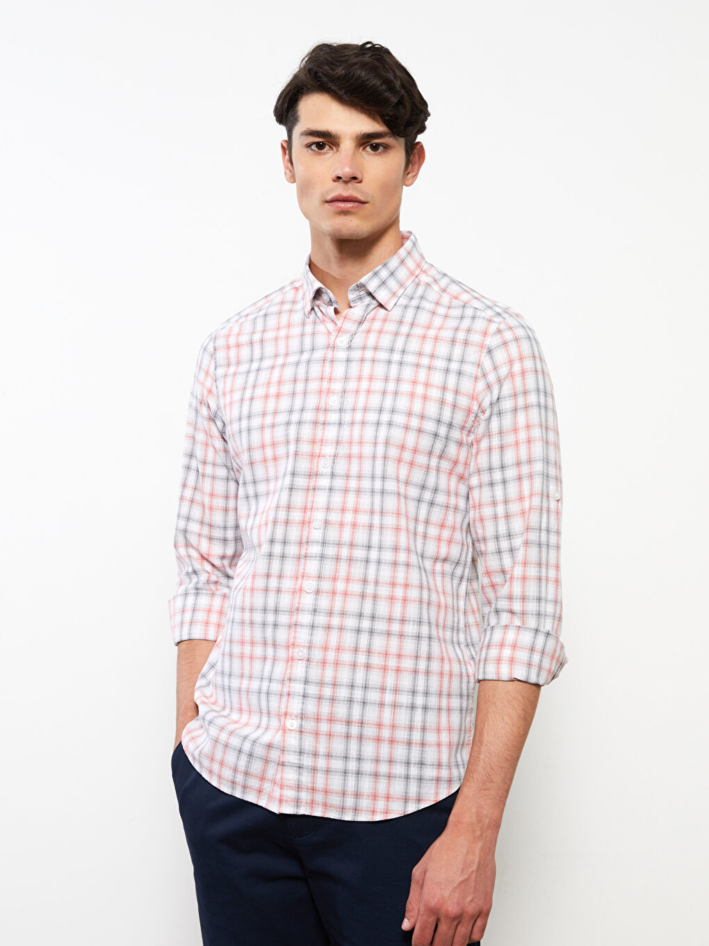 Slim Fit Long Sleeve Plaid Poplin Men Shirt -S2GL04Z8-LLV