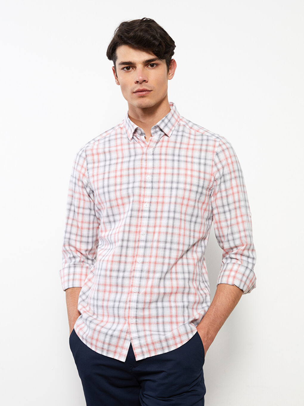 Slim Fit Long Sleeve Plaid Poplin Men Shirt -S2GL04Z8-LLV