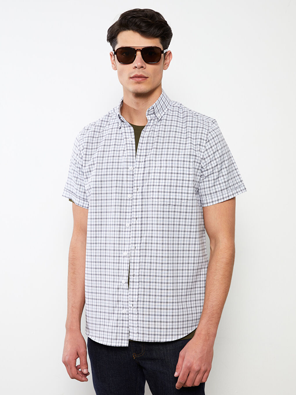 Mavi Regular Fit Kısa Kollu Ekose Oxford Erkek Gömlek