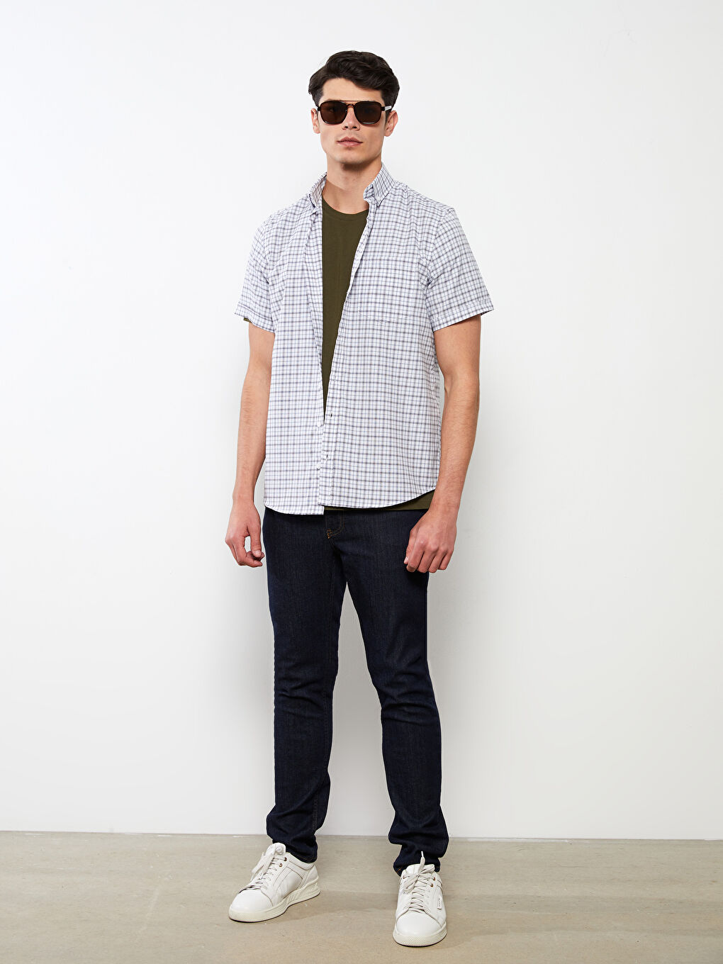 Mavi Regular Fit Kısa Kollu Ekose Oxford Erkek Gömlek-2