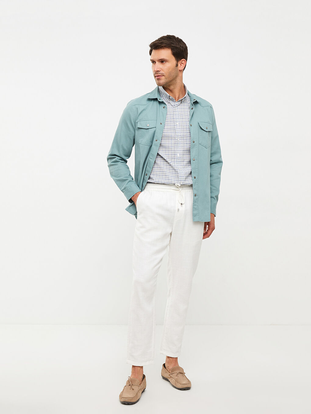 Рубашка мужская оксфордская в клетку стандартного кроя с короткими рукавами