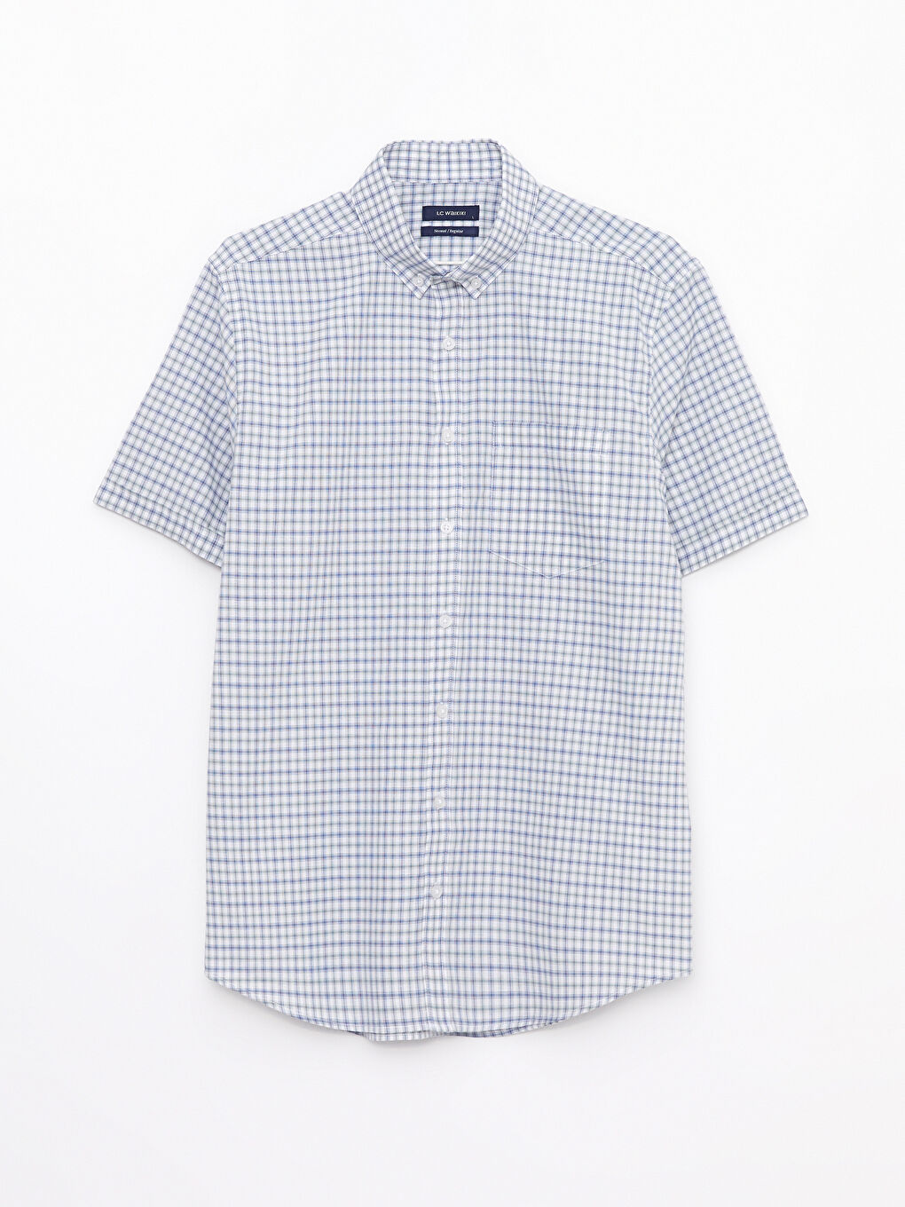 Рубашка мужская оксфордская в клетку стандартного кроя с короткими рукавами-5