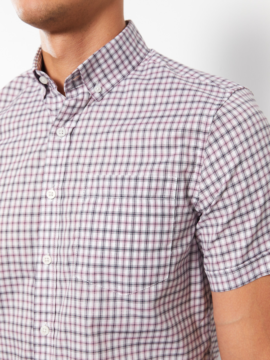 Regular Fit Short Sleeve Plaid Oxford Men's Shirt-3